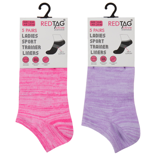 Ladies 5 Pack Trainer Liners Socks Mesh Marl