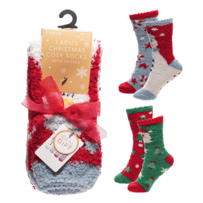 Ladies 2 Pack Christmas Cosy Socks