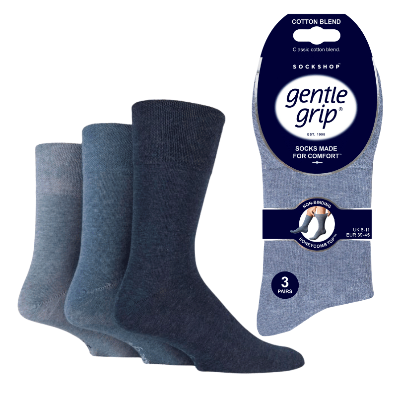 Mens Gentle Grip Socks Plain Denim