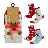 Ladies 2 Pack Festive Christmas Design Socks