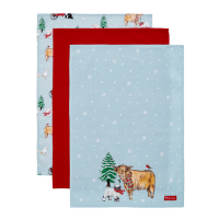 Cooksmart 'Christmas On The Farm' 100% Cotton 3 Pack Tea Towels