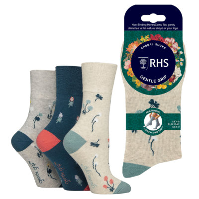 Ladies RHS Gentle Grip Socks Jacquard Floral Contemporary