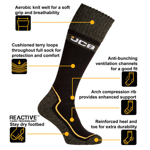 JCB 1 Pair Mens Pro Tech Welly Sock 6-8.5