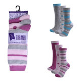 Ladies Stripe/Dot Thermal Socks 3 Pack