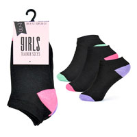 Girls 3 Pack Black Trainer Socks