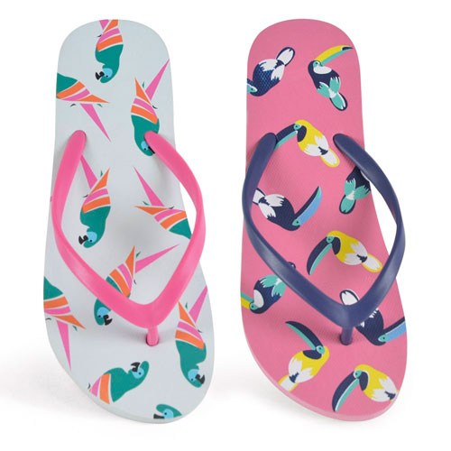 Ladies Toucan & Parrot Print Flip Flop