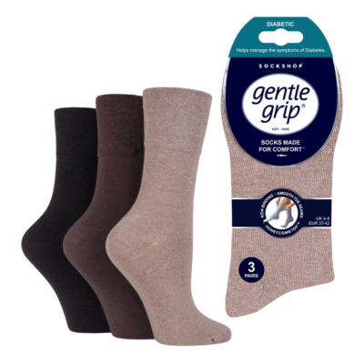 Ladies Diabetic Gentle Grip Socks Brown