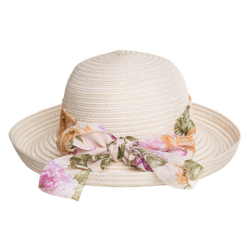 Ladies Turn Up Brim Summer Hat With Floral Scarf | Wholesale Hats ...
