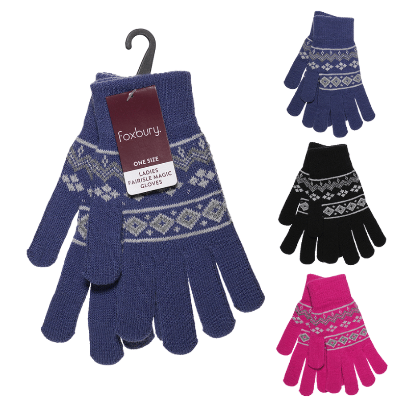 Ladies Fairisle Gloves With Glitter - Assorted