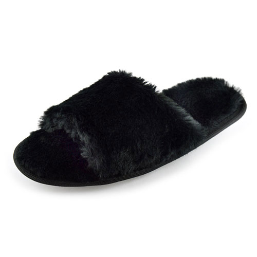 Ladies Plush Slider Slippers Black | Wholesale Footwear | Wholesale ...