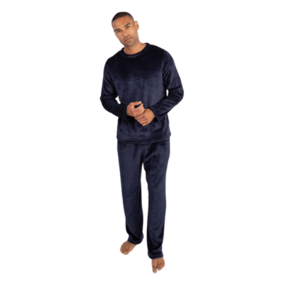 Mens Clip Stripe Micro Fleece Lounge Set - Navy