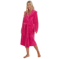 Ladies Hooded Coral Fleece Dressing Gown - Hot Pink