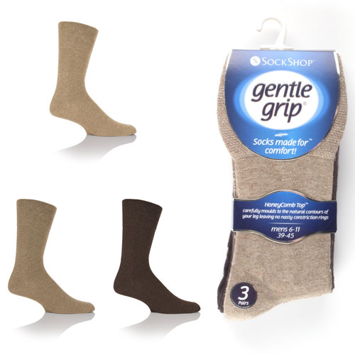 Mens Gentle Grip Socks Plain Browns