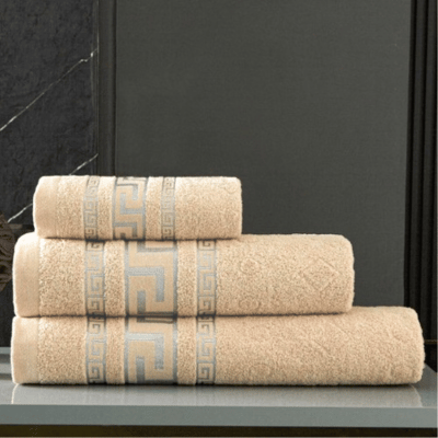 100% Egyptian Cotton Bath Sheet - Greek Border - Stone