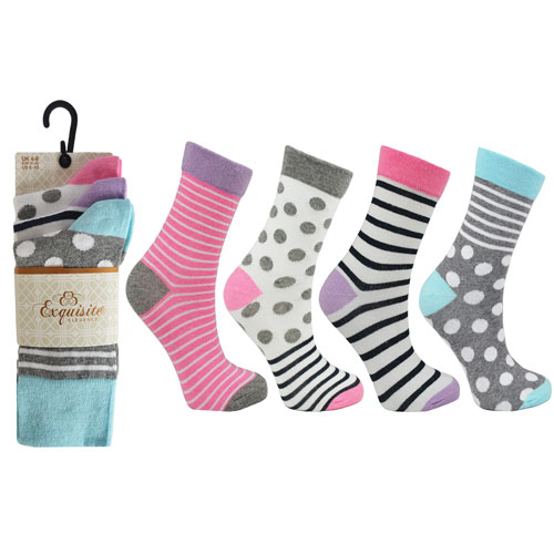 Ladies 3 Pack Exquisite Stripe And Spots Socks