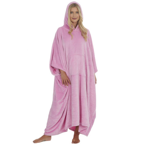 Ladies Long Pink Oversized Snuggle Hoodie | Wholesale Nightwear ...