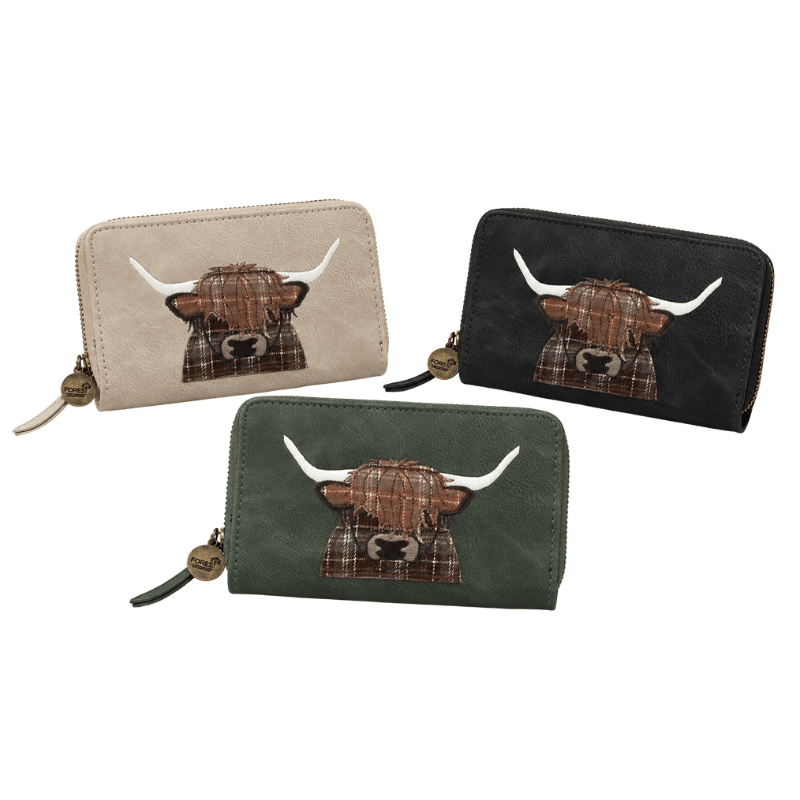 Highland Cow Zip Purse With Coin And Card Slots