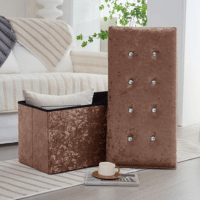 Velvet Cushioned Ottoman Storage Coffee With Jewel