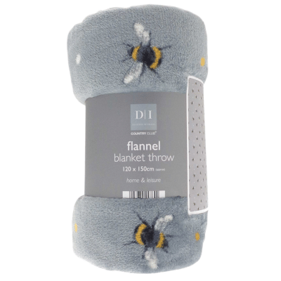 Bee Design Super Soft Flannel Blanket Throw 120cm x 150cm - Grey
