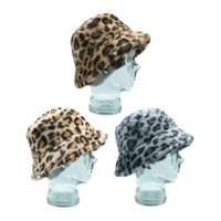 Ladies Leopard Print Faux Fur Bucket Hat