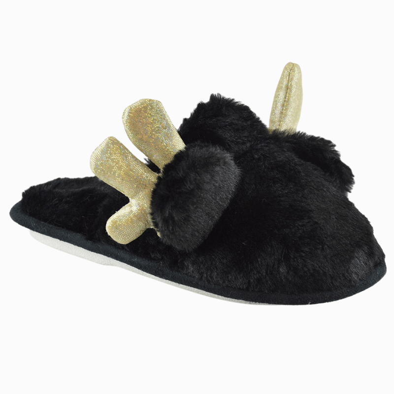 Kids Antler Mule Slipper Black