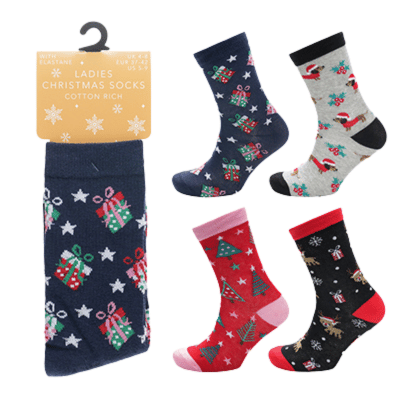 Ladies Christmas Cotton Rich Socks