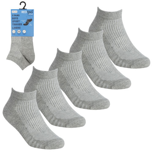 Boys 5 Pack Mesh Insert Trainer Socks Grey Marl