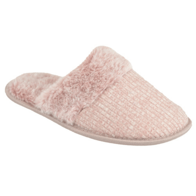 Ladies Fur Lined Ribbed Mule Peach Slipper