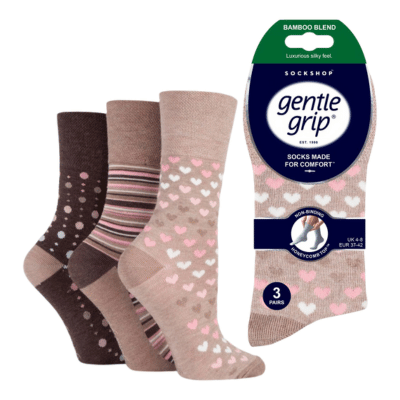 Ladies Bamboo HoneyComb Gentle Grip Socks Neutral