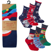 Ladies 3 Pack Christmas Socks Festive Designs