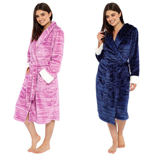 Ladies Marl Fleece Robe With Sherpa Cuffs | Wholesale Nightwear ...