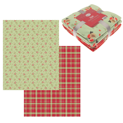 Pack of 2 Christmas Wishes Festive Robin Design Fleece Throws