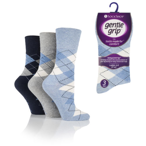 Ladies Gentle Grip Socks Argyle Blues
