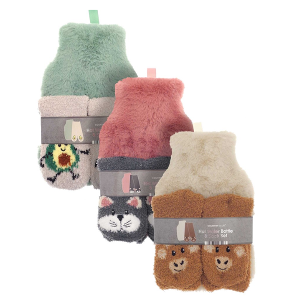 Hot Water Bottles with Novelty Cover and Socks Gift Set