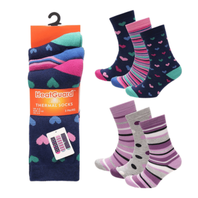 Ladies 3 Pack Patterned Thermal Socks - Hearts - Stripes - Spots