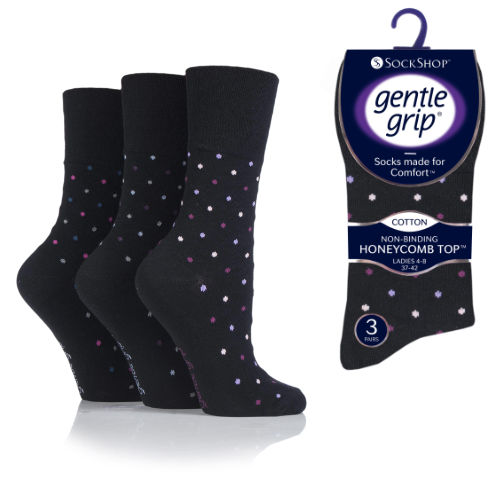 Ladies Gentle Grip Socks Dots Black Wholesale Socks Gentle Grip