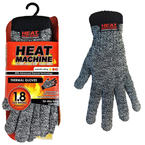 Mens Heat Machine Thermal Gloves Grey