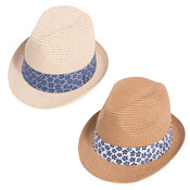 Adult Unisex Straw Trilby Hat With Patterned Band