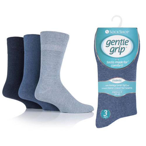Mens Diabetic Gentle Grip Socks Blue Assortment