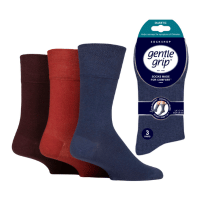 Mens Big Foot Diabetic Gentle Grip Socks Orange Burgundy Mix