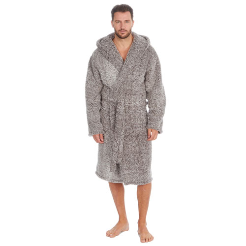 Mens Frosted Sherpa Hooded Gown Grey | Wholesale Nightwear | Wholesale ...