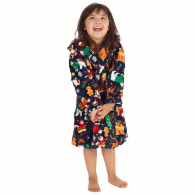 Infant Christmas Design Dressing Gown - Navy