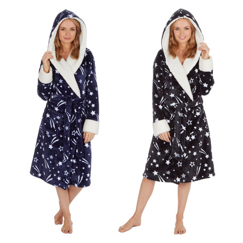 Ladies Star Hooded Print Gown Wholesale Nightwear Wholesale