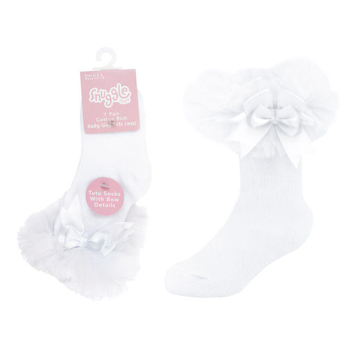 Baby Girls Single Pair White Tutu Socks With Bow