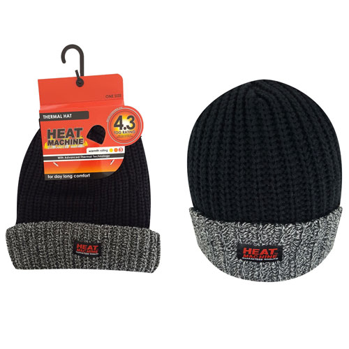 Mens Heat Machine Thermal Hat Black/Grey
