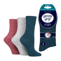 Ladies Diabetic Gentle Grip Socks Coral Grey Mix