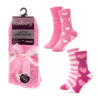 Ladies 2 Pack Cosy Socks Spots & Hearts