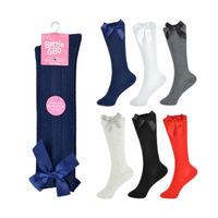 Girls Single Pair Cable Knee High Socks With Bow