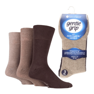 Mens Gentle Grip Socks Plain Browns