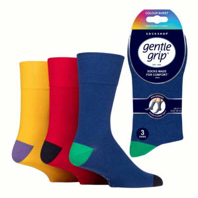 Mens Gentle Grip Socks Colour Burst Hybrid Cobalt Blue/Red/Yellow